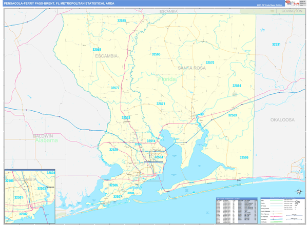 Pensacola-Ferry Pass-Brent Metro Area Wall Map Basic Style